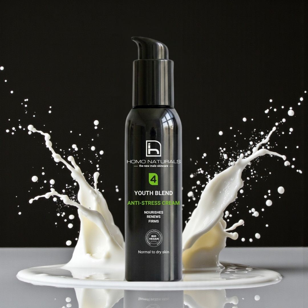 Crema antiedad para hombre de Homo Naturals para piel normal y piel seca, con textura confortable y de fácil aplicación, con acabado mate. Ideal para piel normal y piel seca.