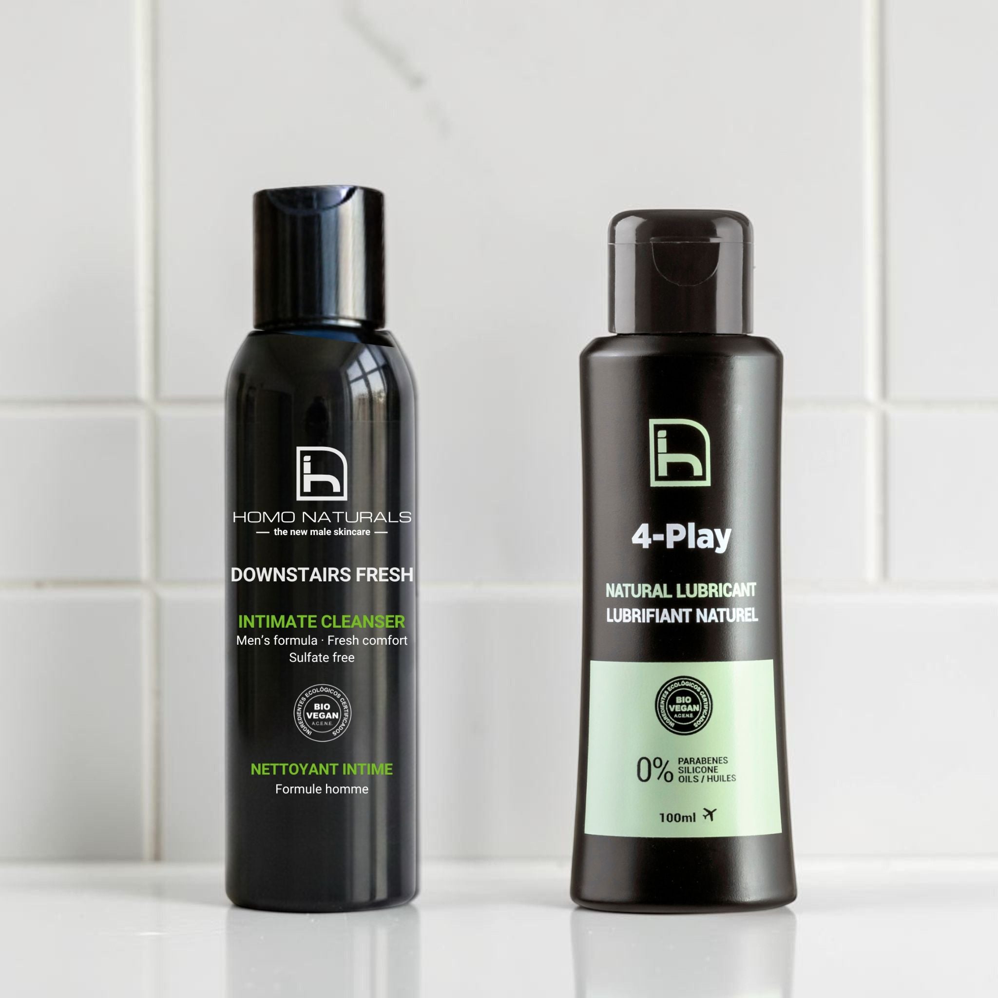 Pack de higiene íntima para hombre de Homo Naturals con jabón íntimo y lubricante natural formulado para limpiar, cuidar y favorecer el bienestar de la zona íntima masculina.