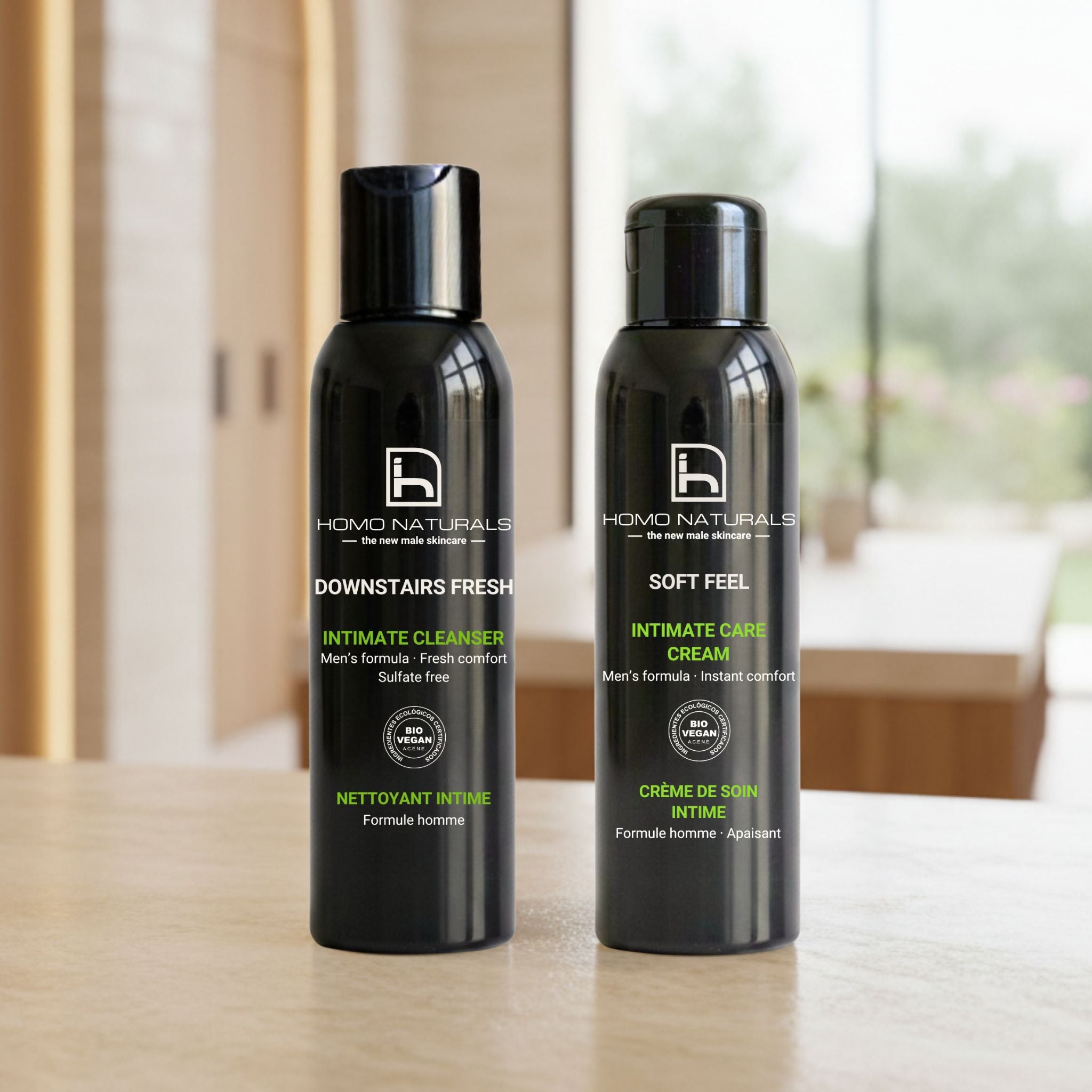 Pack de cuidado íntimo diario de Homo Naturals con jabón íntimo y crema íntima para hombre, formulado para limpiar, hidratar y cuidar la zona íntima como parte de la higiene diaria.