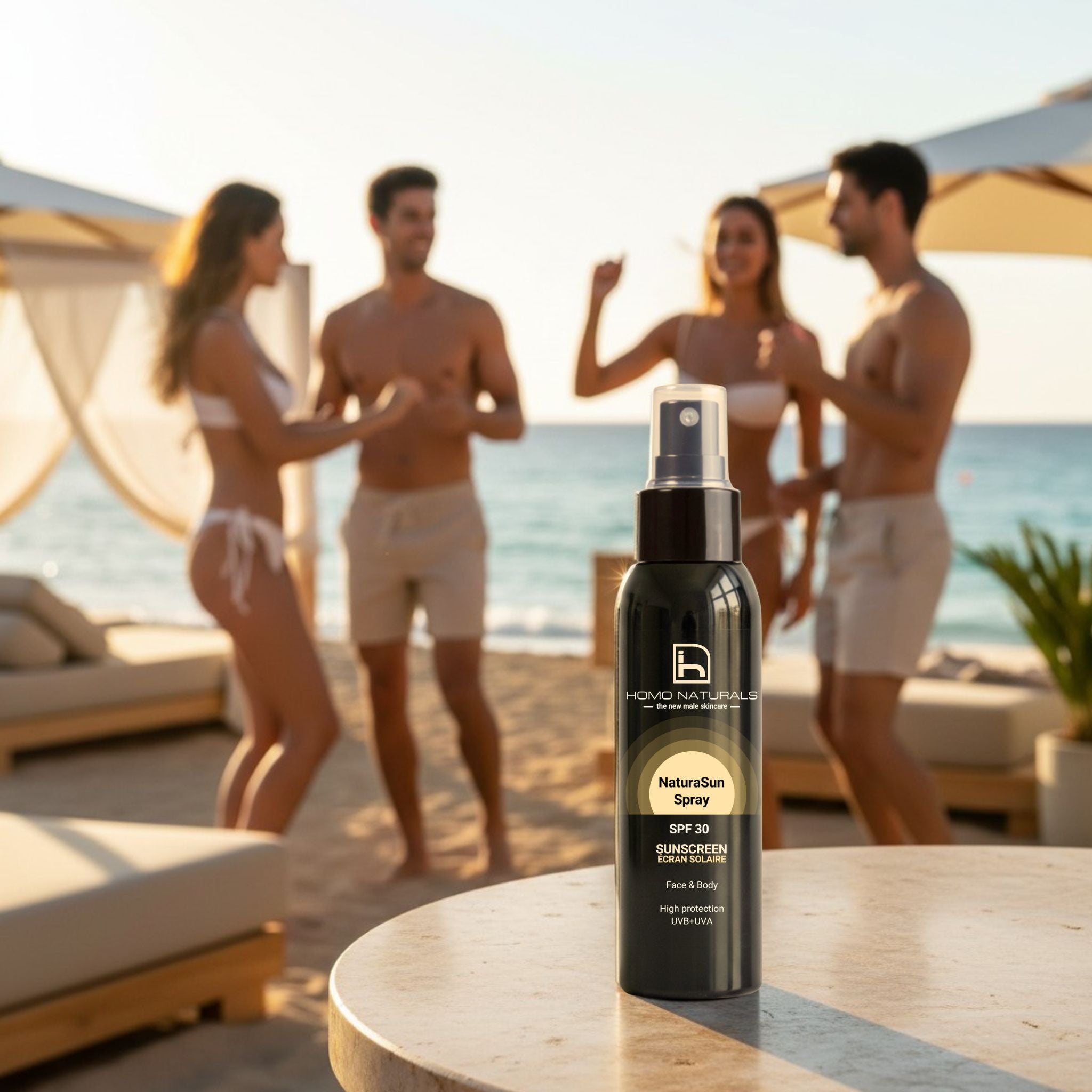 Protector solar en spray SPF30 que no deja rastro blanco. Para usar en el rostro y en el cuerpo. Protección alta UVA + UVB. 100 ml ideal para llevar en avión.