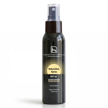 NaturaSun de Homo Naturals, protector solar en spray para hombre. Rostro y cuerpo. Sin rastro blanco y textura de rápida absorción.