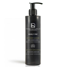 Gel de ducha natural para hombre Manly One de Homo Naturals. Formulado para limpiar suavemente la piel y el cabello en un solo paso. Sin sulfatos. Sin derivados del petróleo, sin parabenos. Certificado bio + vegan.