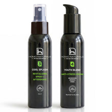 Kit Antiedad para Hombre de Homo Naturals con Cool Splash y Anti-Stress, combinación de tónico facial y crema antiedad para ayudar a mantener una piel con mejor aspecto.